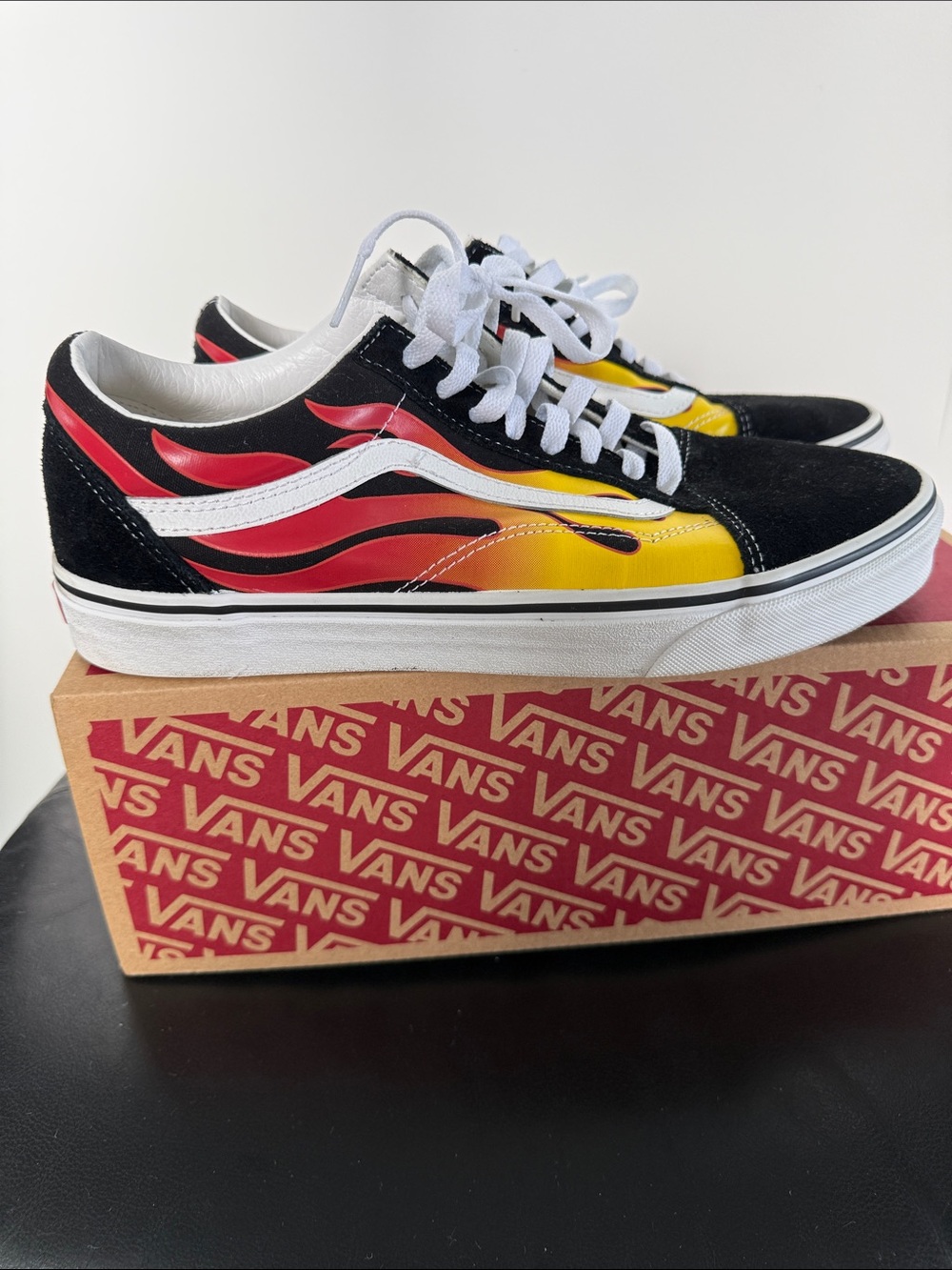 Vans Old Skool Sneakers - Black with Red & Yellow Flame
